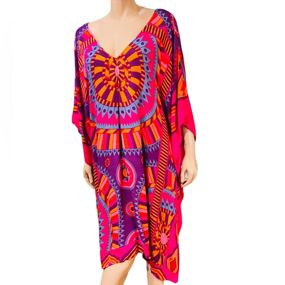 Theodora & Callum Kaftan Cover up One Size Boho Print New with Tag Fits Large - Picture 2 of 10